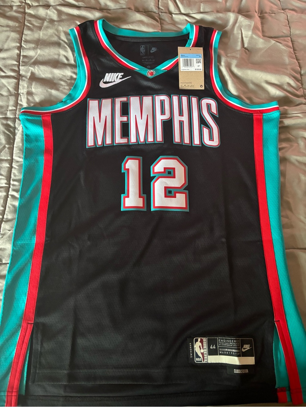 Nike Memphis #12 Morant NBA Jersey in Black with Teal & Red Accents